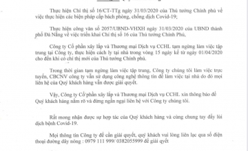 THÔNG BÁO VỀ VIỆC THỰC HIỆN CÁCH LY DO DỊCH COVID 19